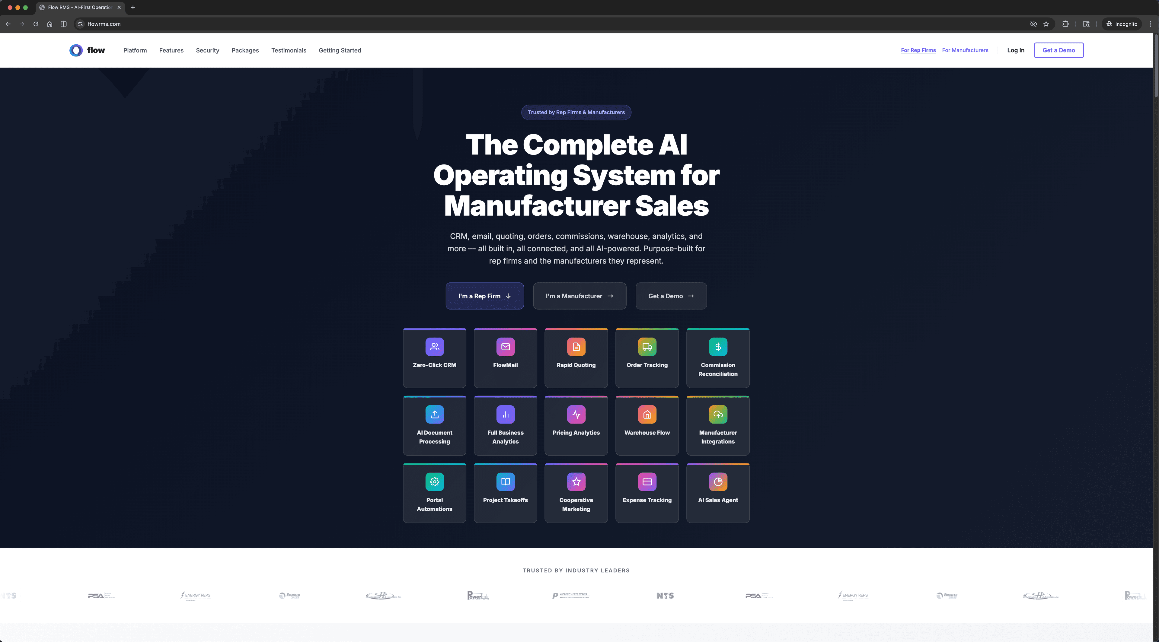 Flow landing page - AI Operating System for Manufacturer Sales
