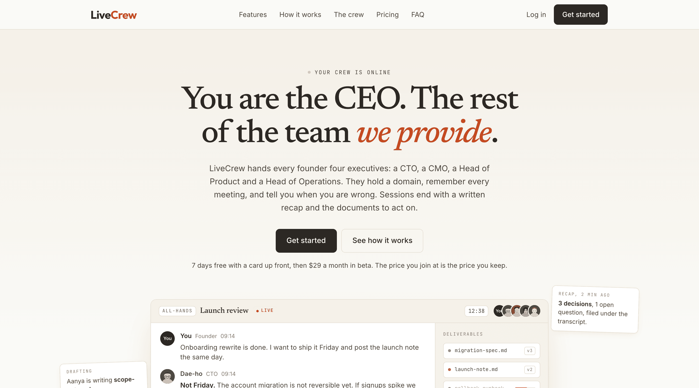 LiveCrew landing - You are the CEO, the rest of the team we provide
